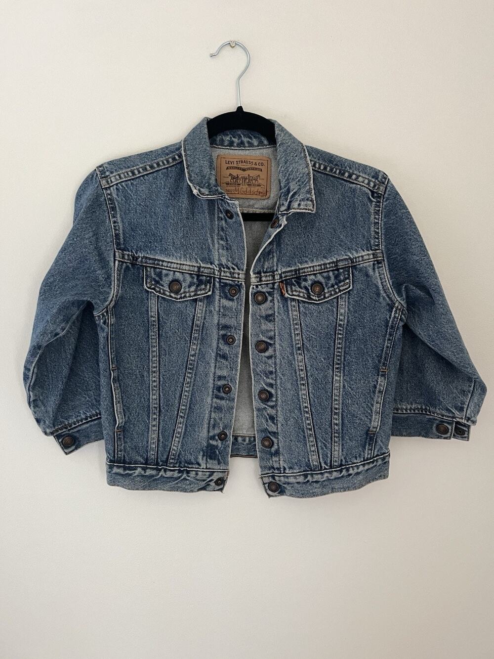 Vintage Orange tab Levis Kids 80s 90s denim trucker jacket little levis